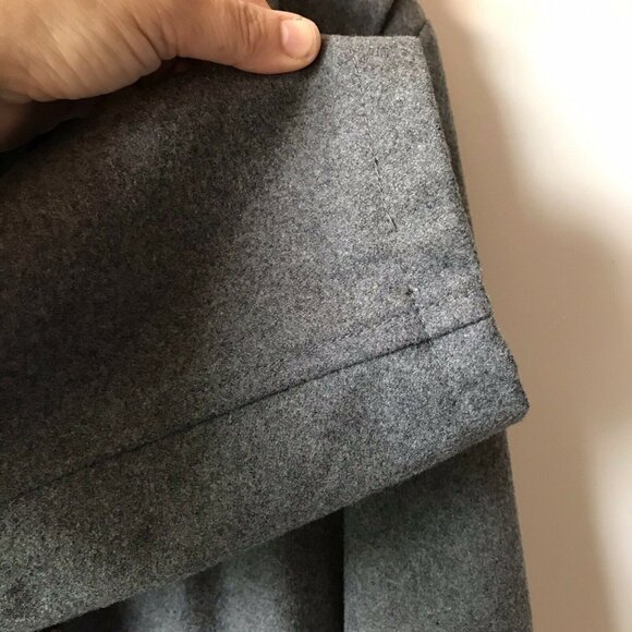 Vintage Recycled Women L Wool Blend Peacoat With Wood Buttons & Satin Lining - Picture 7 of 7